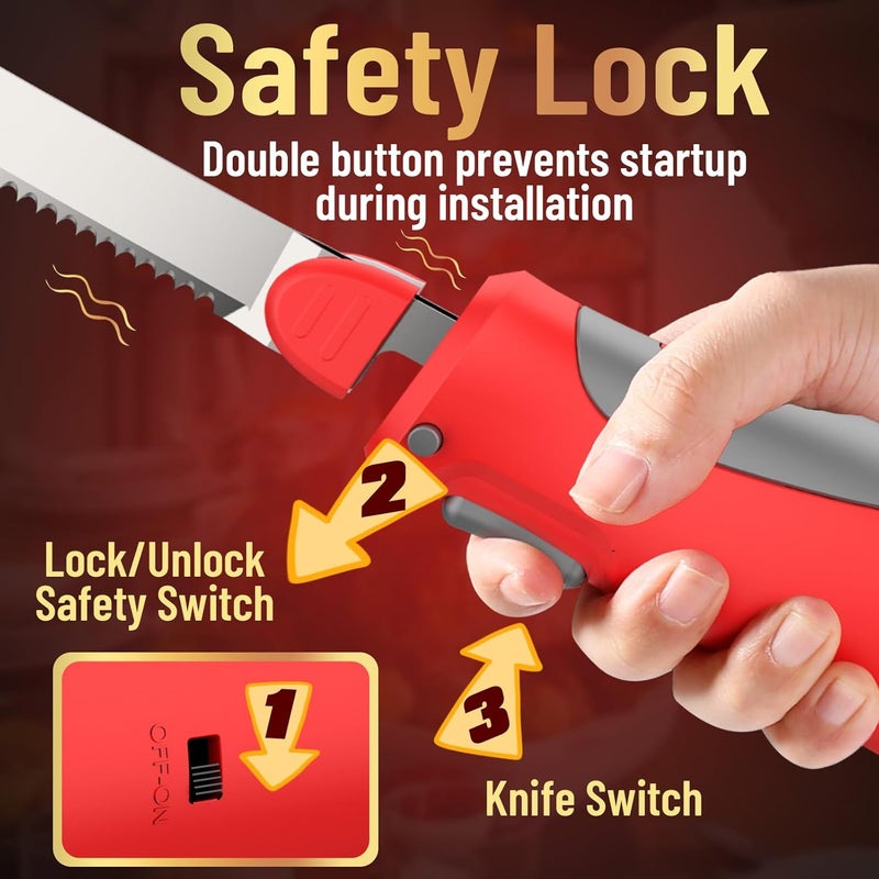 Royalsellpro Cordless Electric Knife Easy Slice and Assemble with Storage Case, Serrated Edge Blades Carving Set with Ergonomic Handle and Safety Lock for Turkey, Meat, Bread, Ribs, Fillet and Foam - Image 3